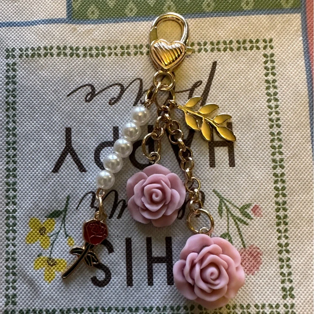 NWT light purple roses charm keychain purse charm